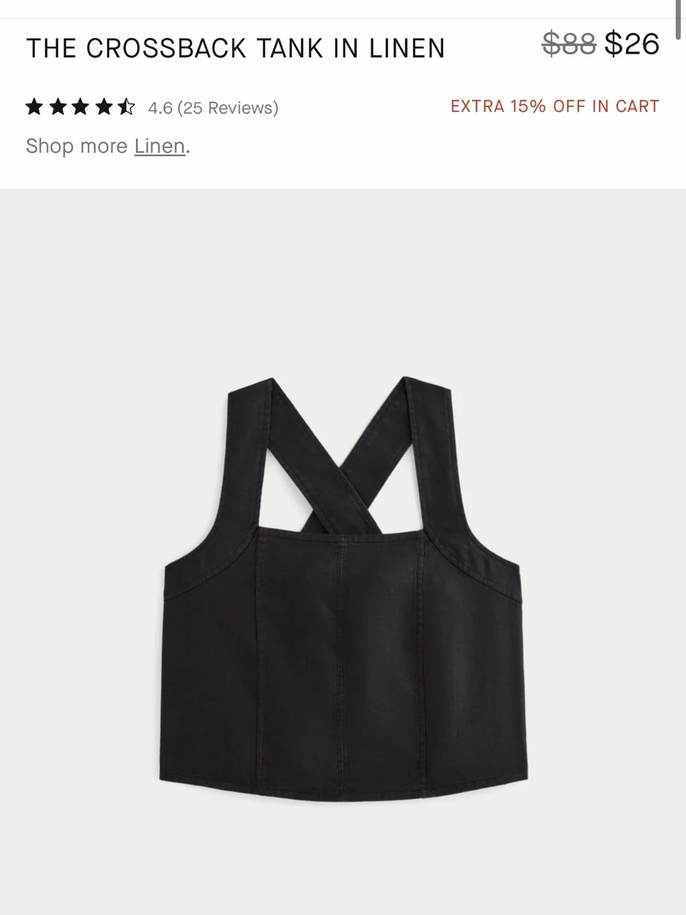 Everlane Black Crossback Linen Tank
